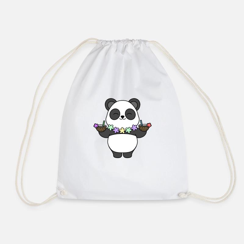 panda tropical vacation beach day summer hawaii - Drawstring Bag - white