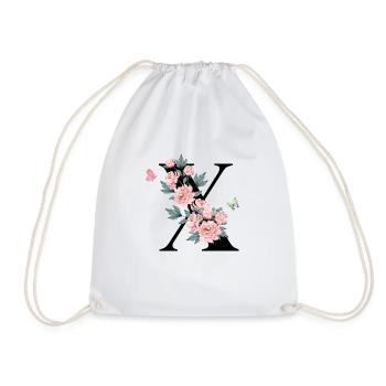 Letter x Pink Flowers - Drawstring Bag - white - Front