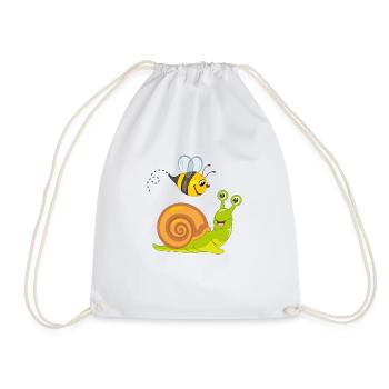 Happy bee and snail are best friends - Drawstring Bag - white - Front