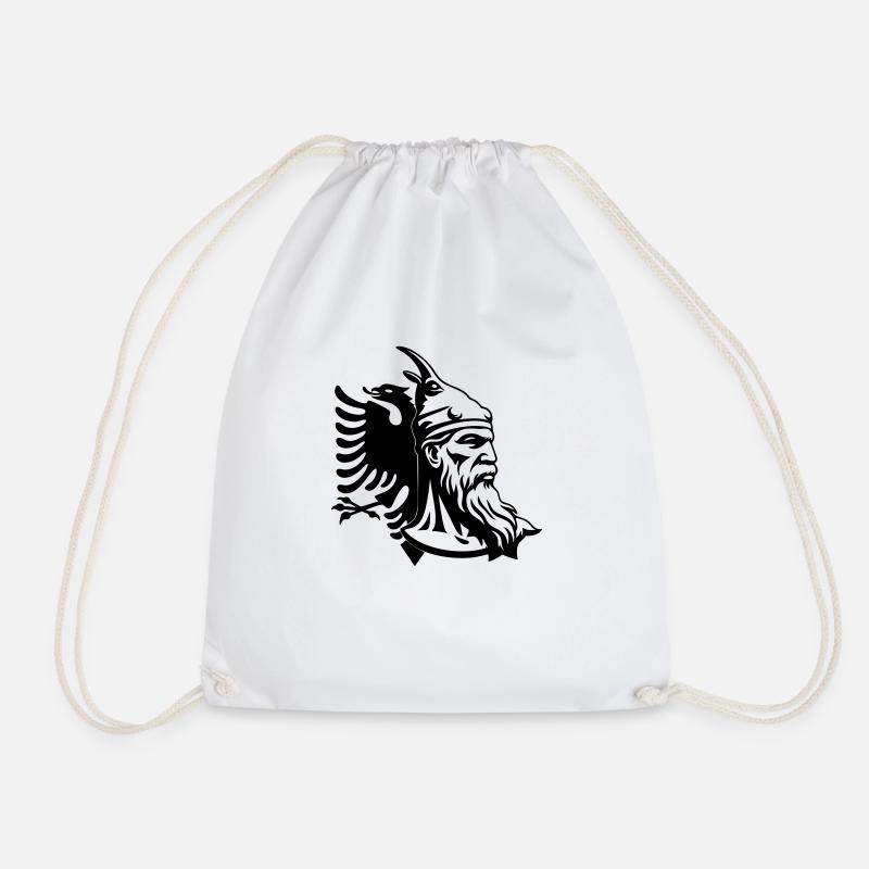 Albania and Skanderbeg Face and Flag - Drawstring Bag - white