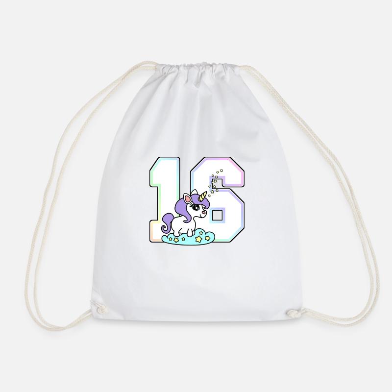 16 number unicorn pastel - Drawstring Bag - white