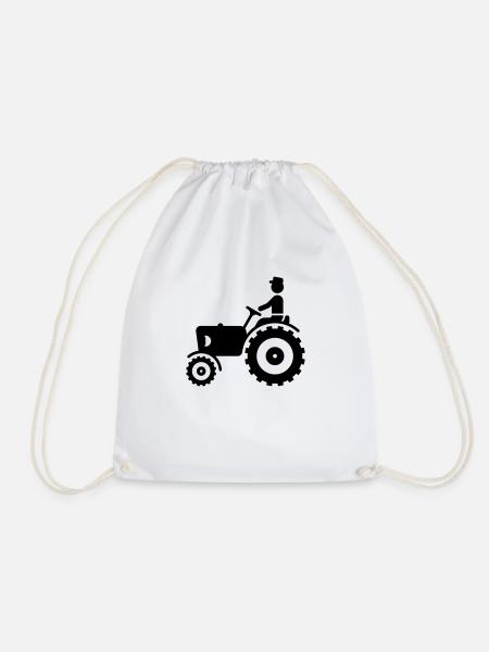 Bauer mit Trecker / Traktor - Turnbeutel - Weiß