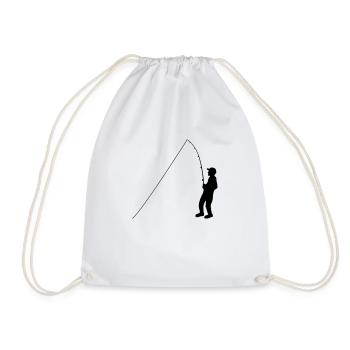 angler sport silhouette clipart hobby fishing fish - Drawstring Bag - white - Front