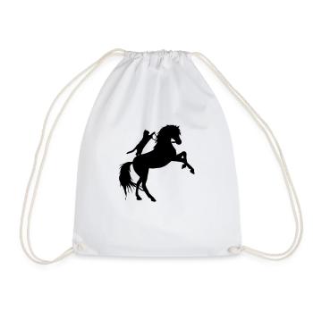 Cat rides horse - Drawstring Bag - white - Front