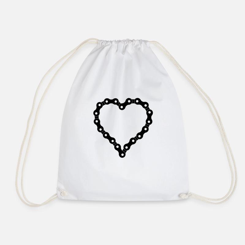 Heart of chain link bicycle chain - Drawstring Bag - white
