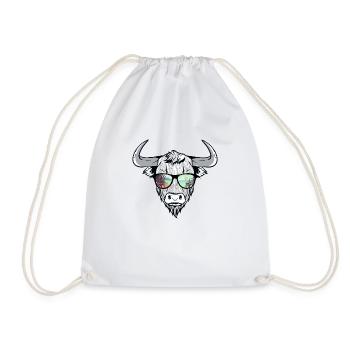 Cooler Bison Stier mit Zottelhaar - Turnbeutel - Weiß - Vorne