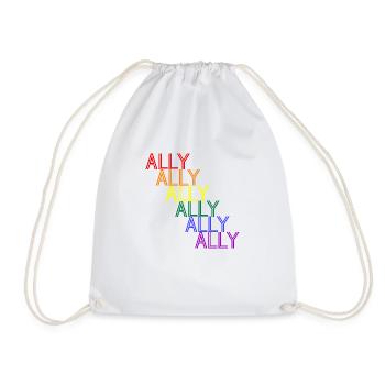 ALLY for LGBTQIA+ allies rainbow queer typography - Drawstring Bag - white - Front