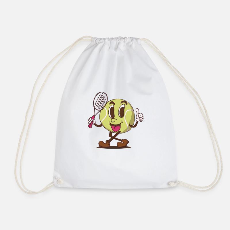 funky tennis ball cartoon face - Drawstring Bag - white