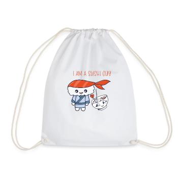 Kawaii Japanese Food Salmon Salmon Sushi Roll - Drawstring Bag - white - Front