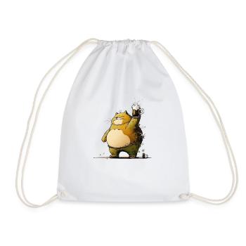 Big cat celebrates with beer - Drawstring Bag - white - Front
