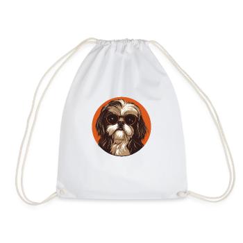 Shih Tzu with sunglasses, lion dog, Pekingese, Ch - Drawstring Bag - white - Front