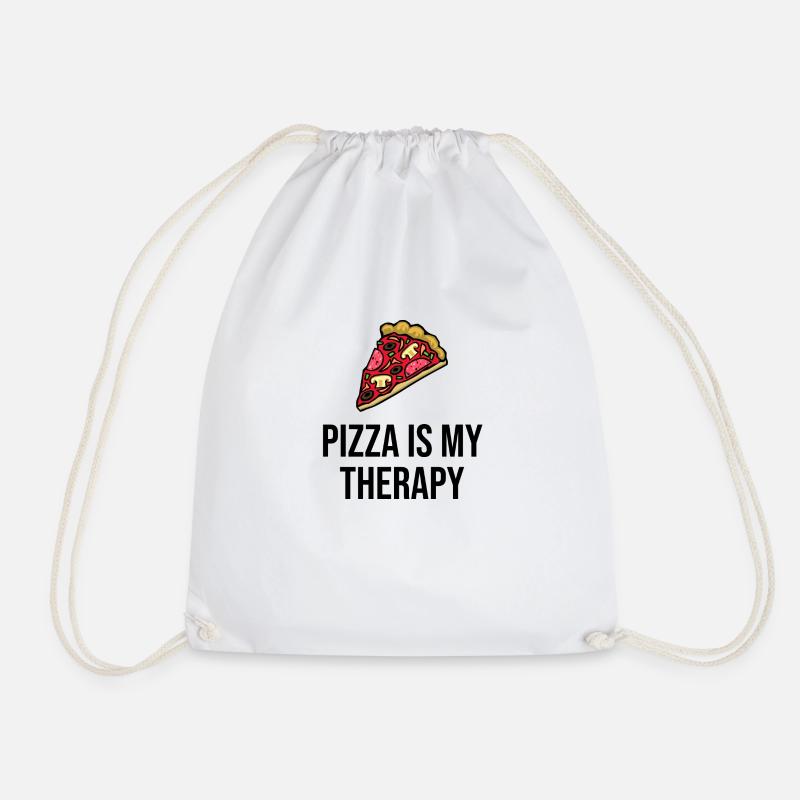 Pizza is my Therapy - Drawstring Bag - white
