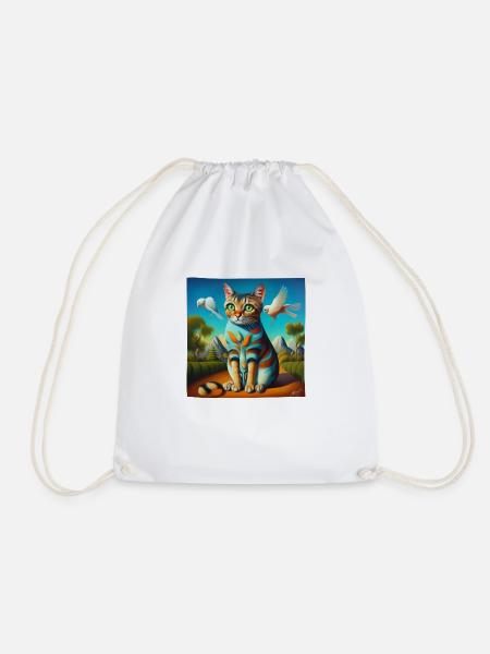 Surrealistic portrait of a cat - Drawstring Bag - white