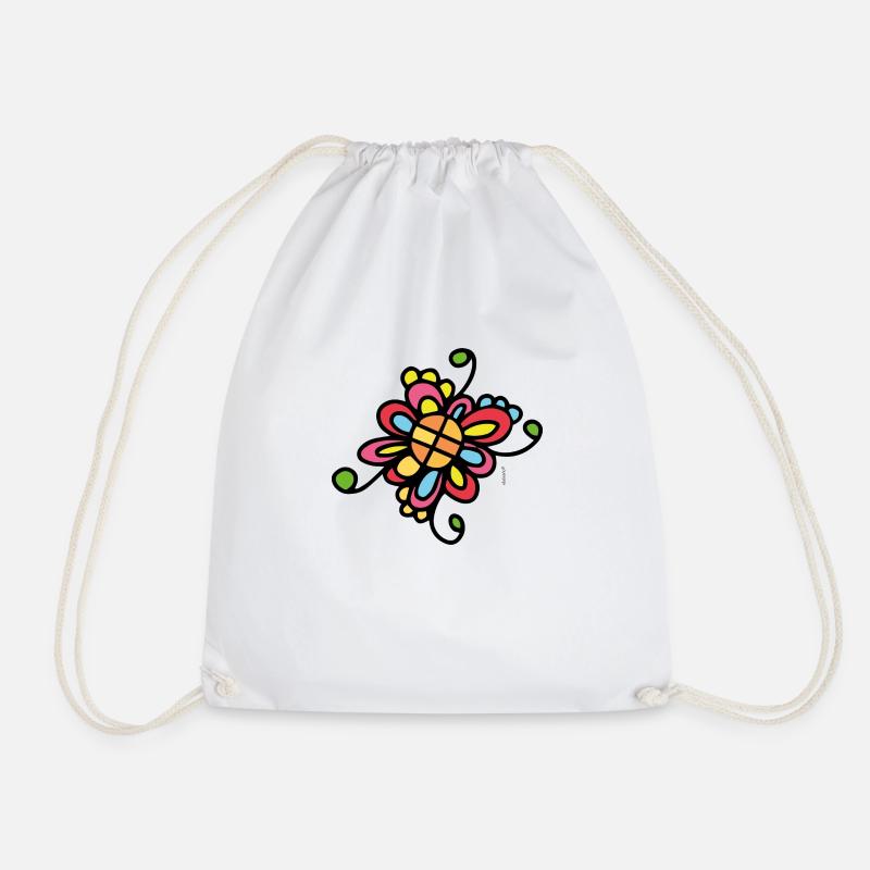 Mexican Design Flower Print - Drawstring Bag - white