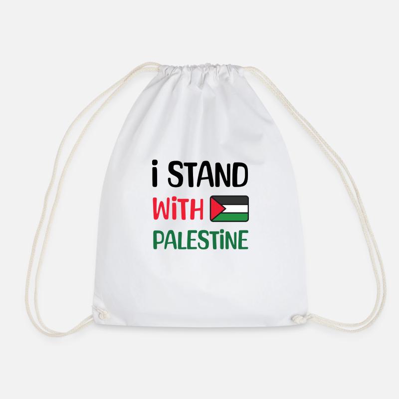 I Stand with Palestine: Show Your Support - Drawstring Bag - white