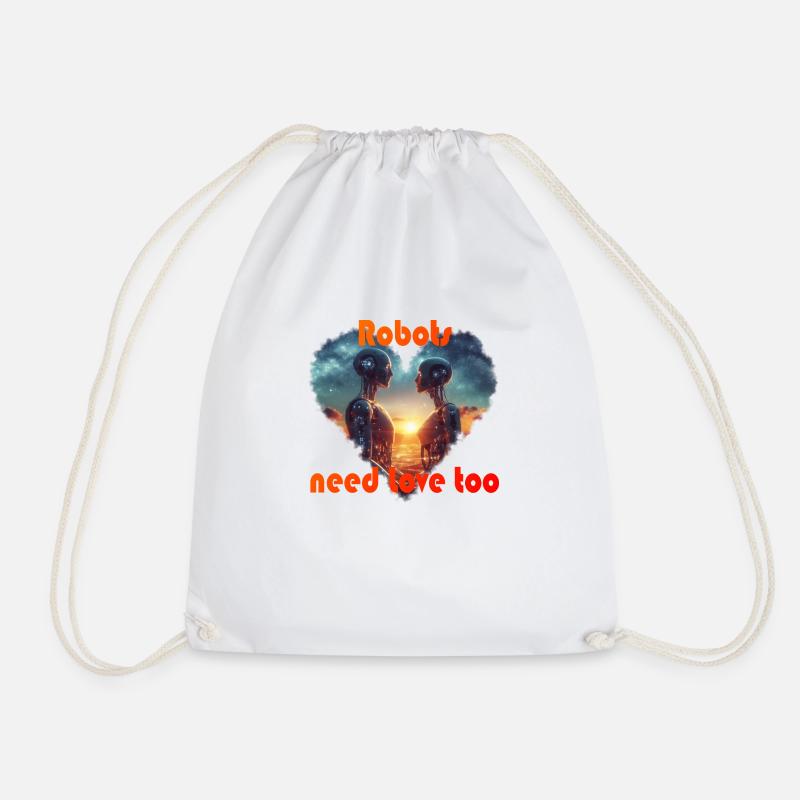 Robots need love - Drawstring Bag - white