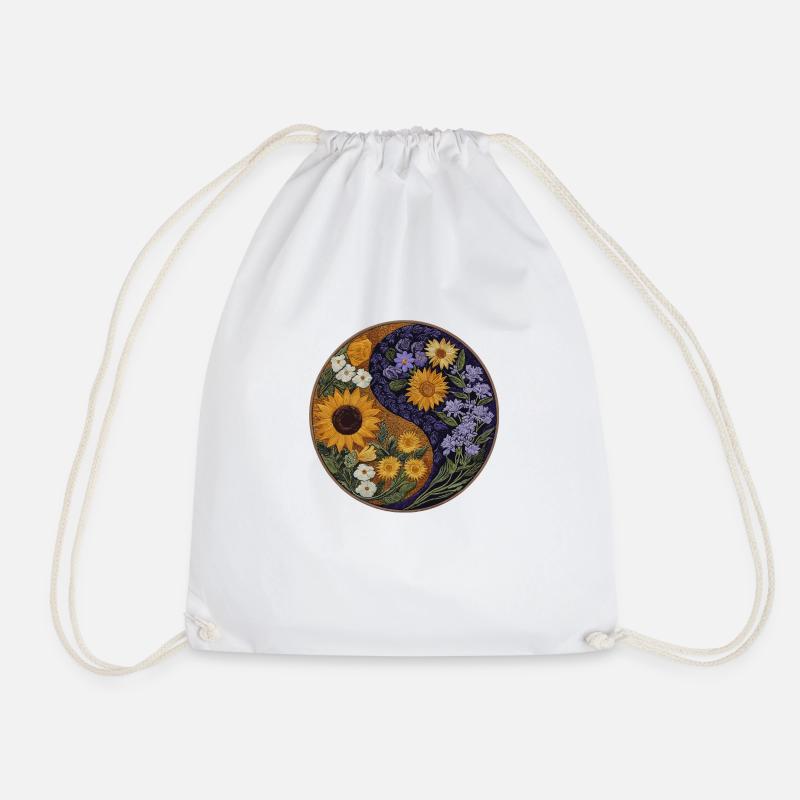 Yin Yang Sunflower Positivity Lavender Flowers - Drawstring Bag - white