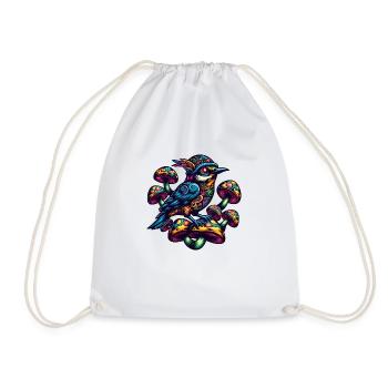 Colorful bird with mushrooms - Drawstring Bag - white - Front