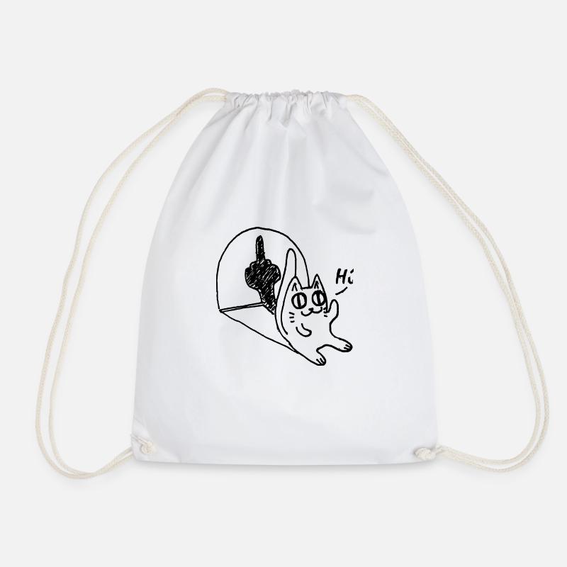 Shadow Play Cat Hand Middle Finger - Drawstring Bag - white