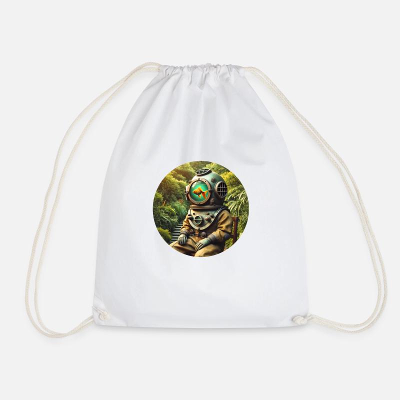 Fish in Diving Suit - Round - Drawstring Bag - white