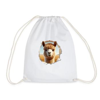 Alpaca Head in Hole 1 - Drawstring Bag - white - Front