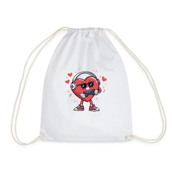 funny heart gaming valentines day - Drawstring Bag - white - Front