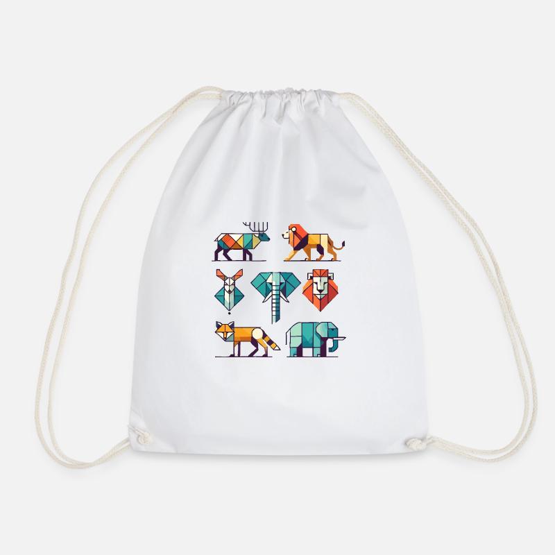 Geometric Animals - Drawstring Bag - white