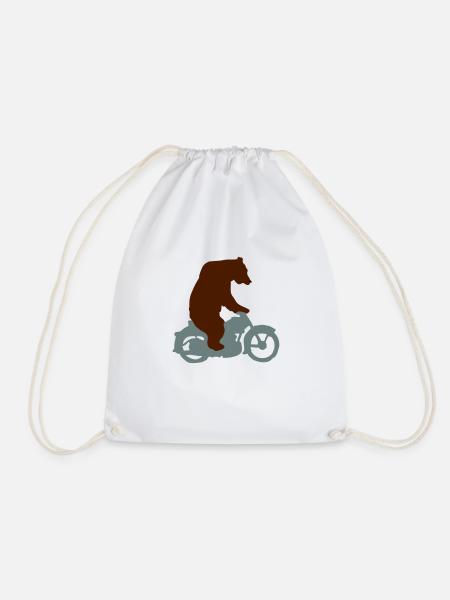 Biker Bear, Born Free, Ride Free - Drawstring Bag - white