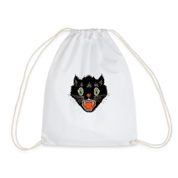 Vintage Halloween Scared Black Cat - Drawstring Bag - white - Front