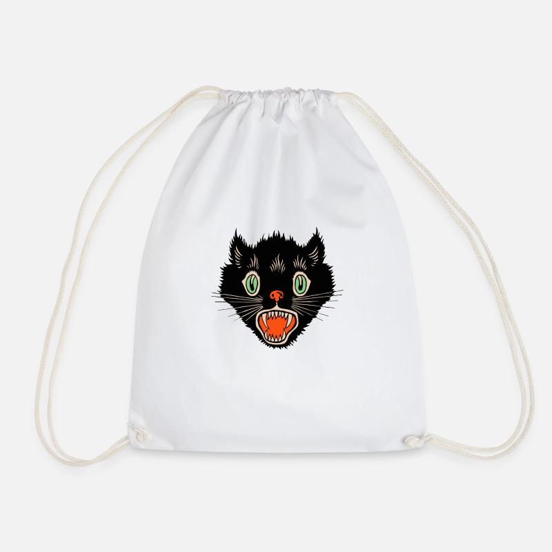 Vintage Halloween Scared Black Cat - Drawstring Bag - white