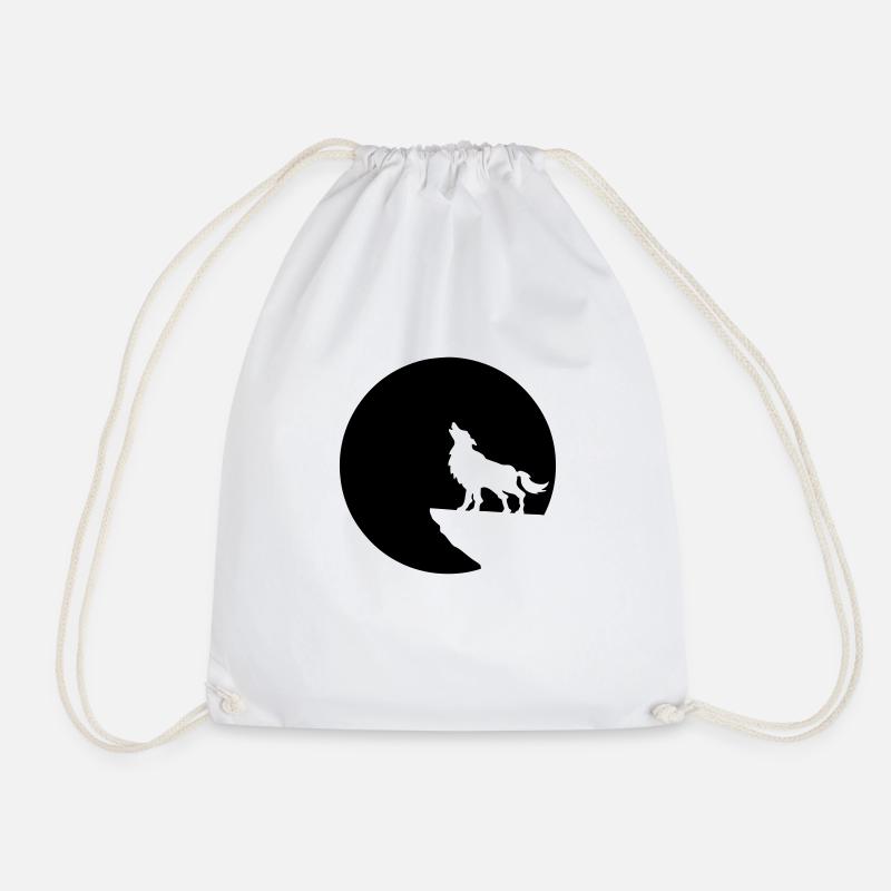 wolf moon - Drawstring Bag - white