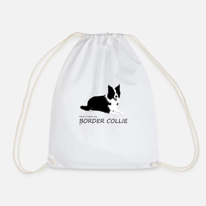 Home is where my Border Collie is - Drawstring Bag - white