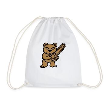 Teddybär Gartenschere Bär Kettensäge Spaß frech - Turnbeutel - Weiß - Vorne