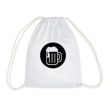 beer glass circle / Bierglas im Kreis (1c) - Drawstring Bag - white - Front