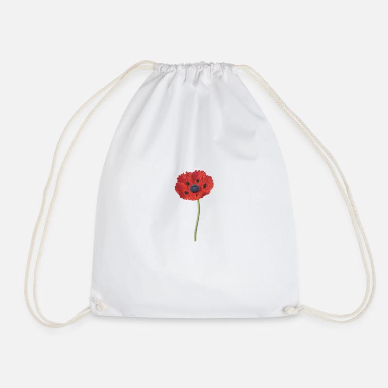 Mohn, Klatschmohn, als Zeichnung in Rot - Turnbeutel - Weiß