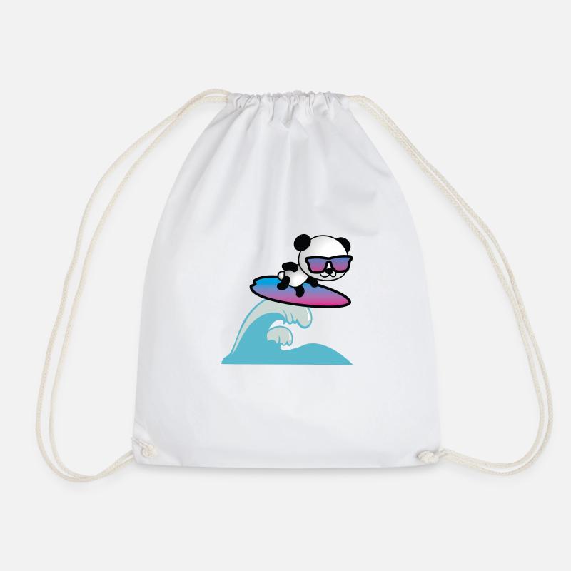 Surfing Panda - Drawstring Bag - white