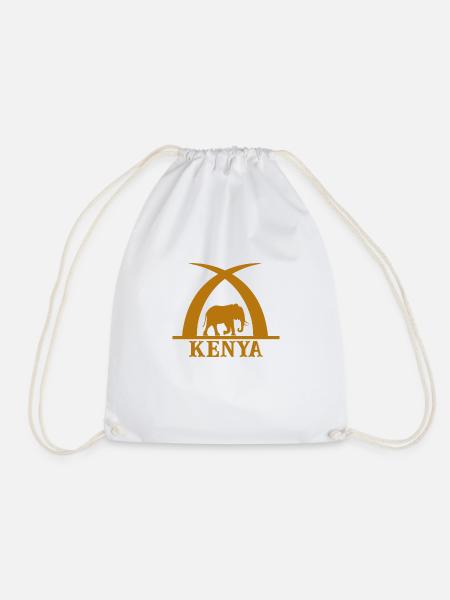 Ivory and elephant with inscription KENYA - Drawstring Bag - white
