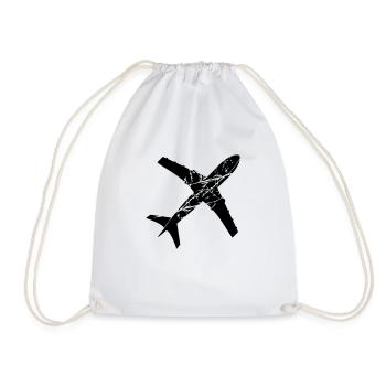 scratch tears stamp top down plane fly pilot machi - Drawstring Bag - white - Front