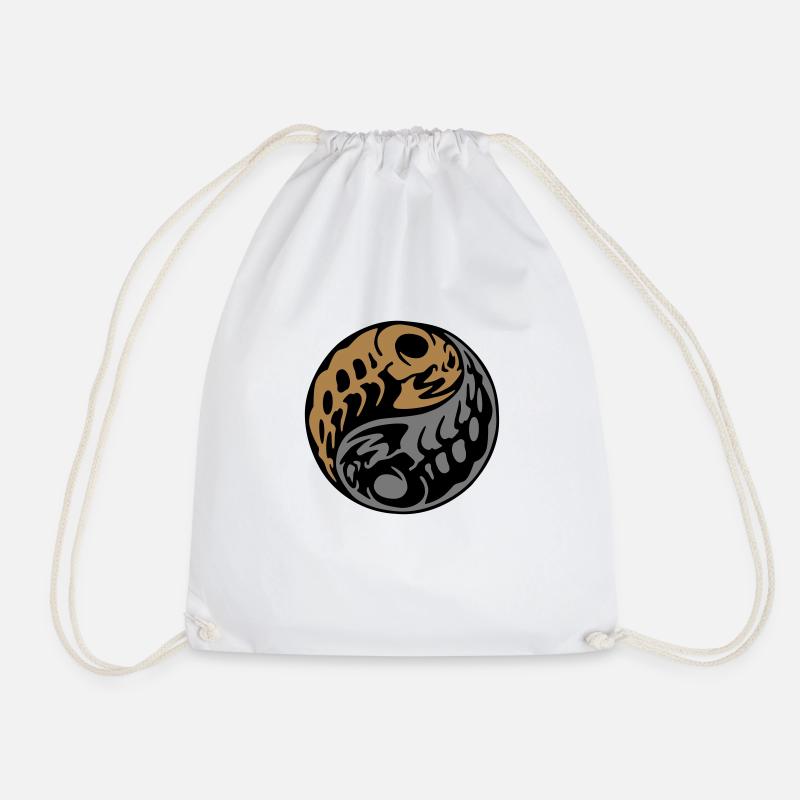 fish skeleton yin yang - Drawstring Bag - white