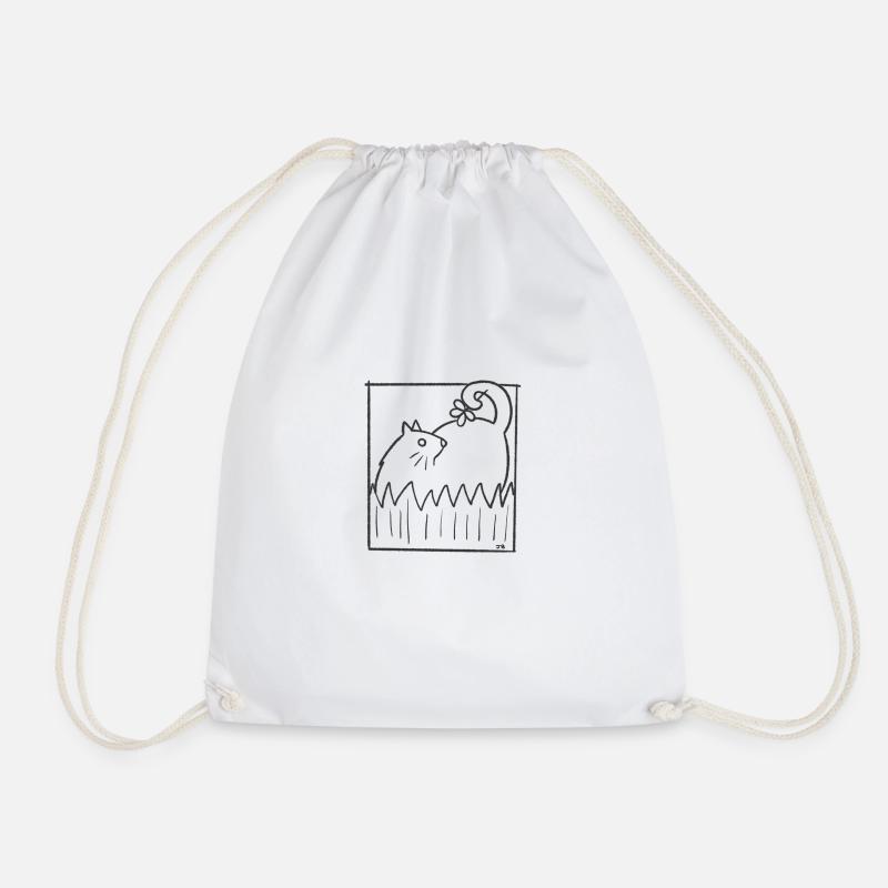 Lucky Cat Dodle - Drawstring Bag - white