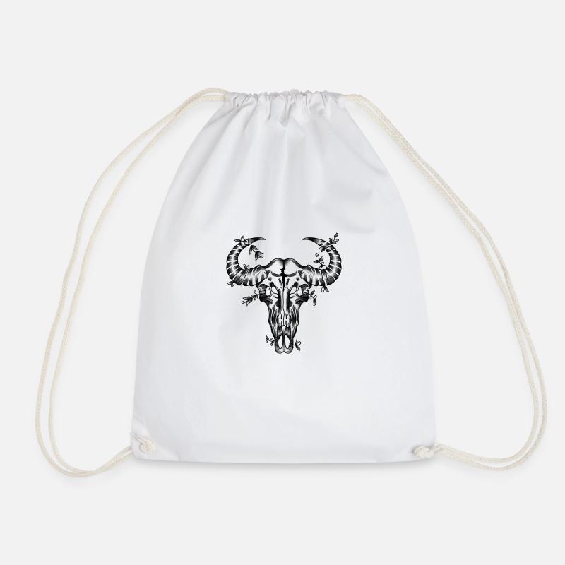 Buffalo Skull - Drawstring Bag - white