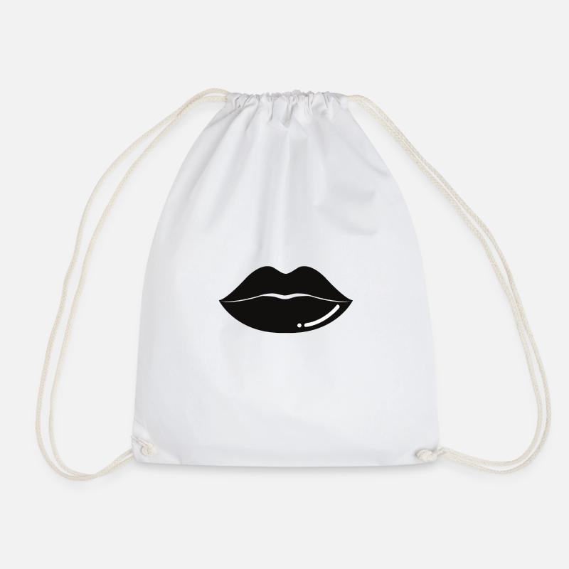 Black lips - Drawstring Bag - white