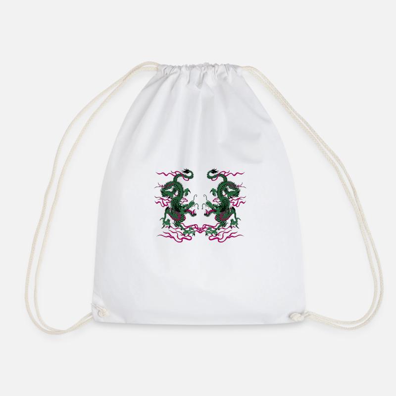 Two lucky chinese dragons - Drawstring Bag - white