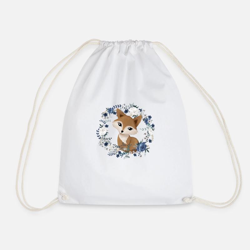 Flower fox - Drawstring Bag - white