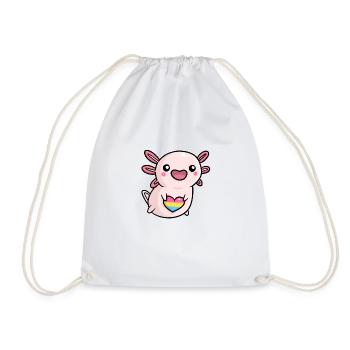 Sweet Axolotl Pan Queer Flag Flag LGBTQ Kawaii - Drawstring Bag - white - Front