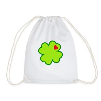 Cloverleaf with heart lucky charm - Drawstring Bag - white - Front