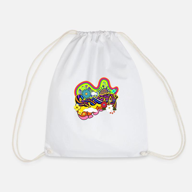 Groovy Hippie Design - Drawstring Bag - white