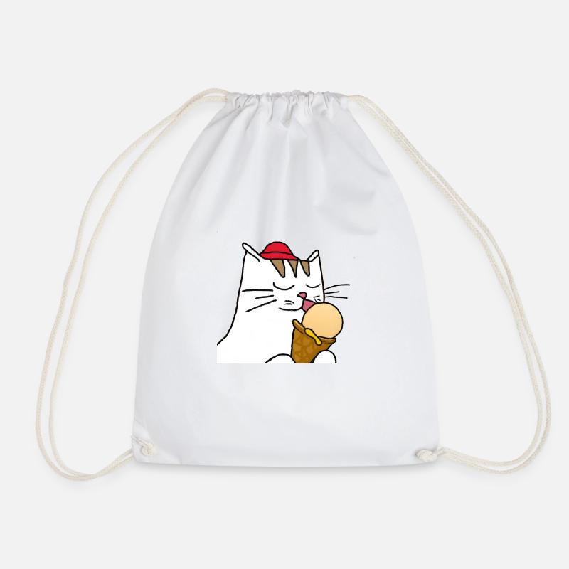 Cat with ice cream - Drawstring Bag - white