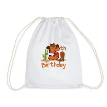 Cowboy 5th Birthday Gift Children's Birthday Party - Drawstring Bag - white - Front