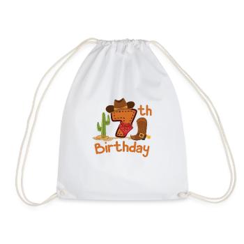 Cowboy 7th Birthday Gift Children's Birthday Party - Drawstring Bag - white - Front